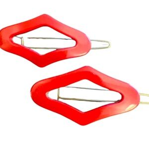 Sold// Cherry Red French Barrettes, Made in Paris, French Deadstock Hair Clips